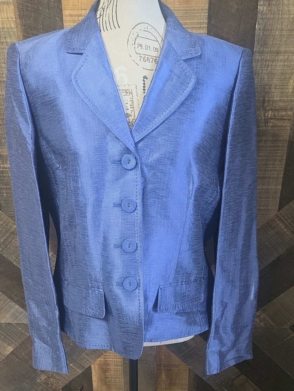 Albert Nipon Blue Tailored Single-Breasted Blazer